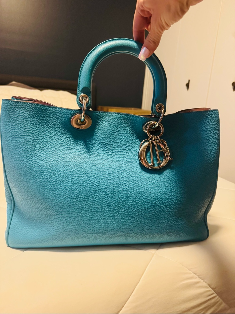 Dior Teal Grain Leather Satchel with CD Charm